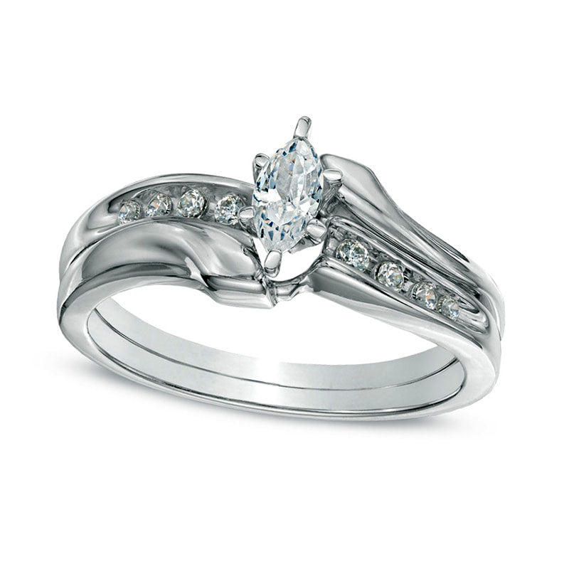 Image of ID 1 050 CT TW Marquise Natural Diamond Bypass Bridal Engagement Ring Set in Solid 10K White Gold