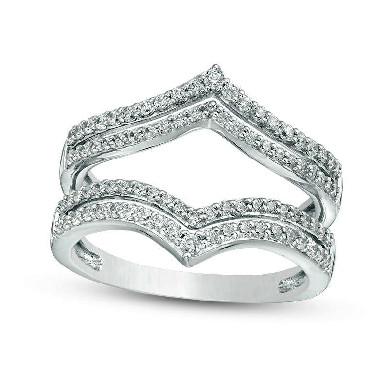 Image of ID 1 050 CT TW Natural Clarity Enhanced Diamond Double Row Chevron Ring Solitaire Enhancer in Solid 10K White Gold
