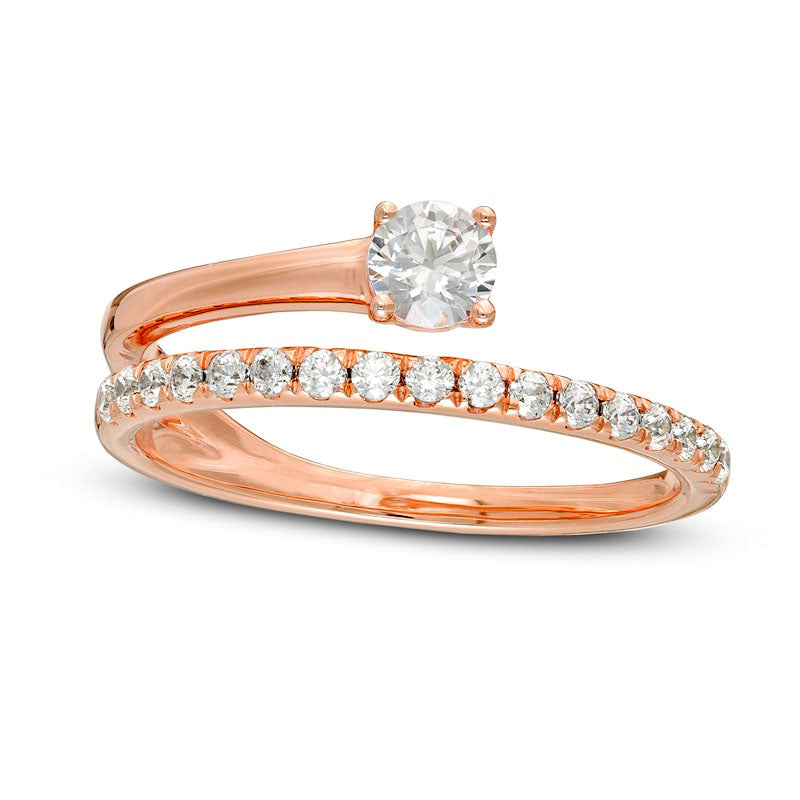 Image of ID 1 050 CT TW Natural Clarity Enhanced Diamond Solitaire-Style Wrap Ring in Solid 10K Rose Gold