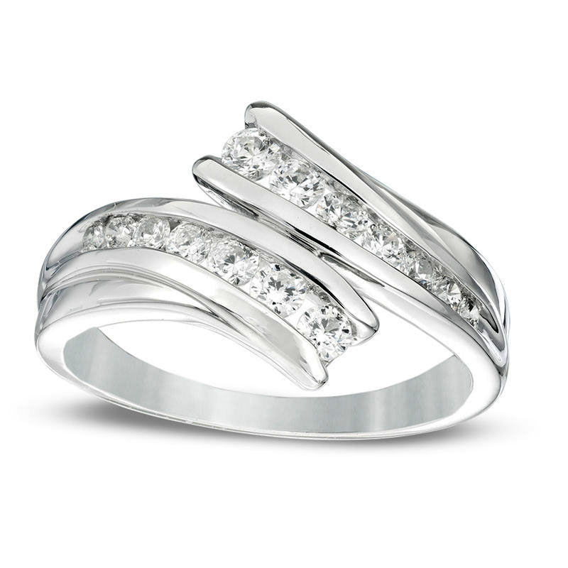 Image of ID 1 050 CT TW Natural Diamond Bypass Contour Wedding Band in Solid 14K White Gold