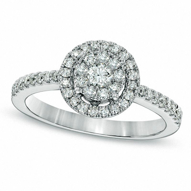 Image of ID 1 050 CT TW Natural Diamond Cluster Frame Ring in Solid 10K White Gold