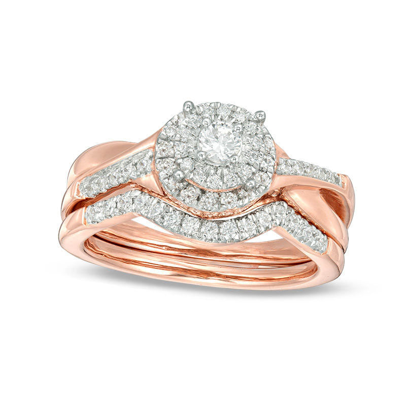 Image of ID 1 050 CT TW Natural Diamond Double Frame Twist Bridal Engagement Ring Set in Solid 10K Rose Gold