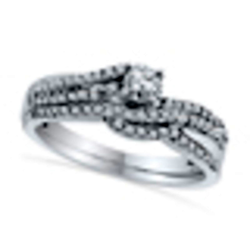 Image of ID 1 050 CT TW Natural Diamond Double Row Bridal Engagement Ring Set in Solid 10K White Gold
