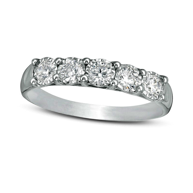 Image of ID 1 050 CT TW Natural Diamond Five Stone Band in Solid 10K White Gold