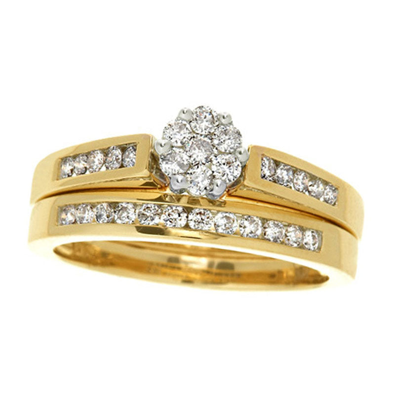 Image of ID 1 050 CT TW Natural Diamond Flower Bridal Engagement Ring Set in Solid 10K Yellow Gold