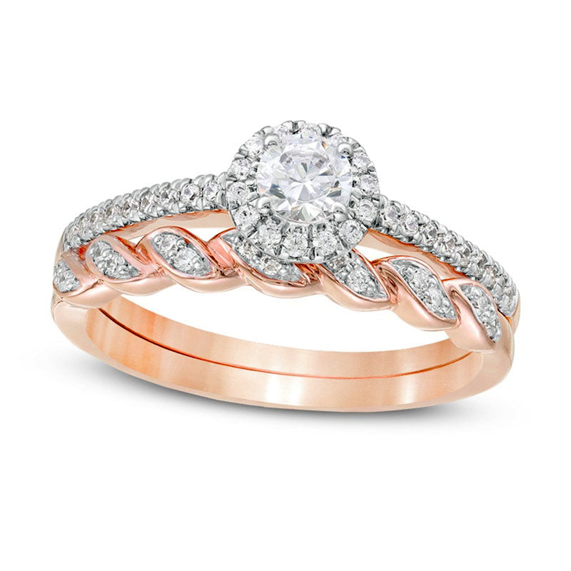 Image of ID 1 050 CT TW Natural Diamond Frame Twist Shank Bridal Engagement Ring Set in Solid 10K Rose Gold
