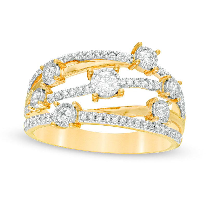 Image of ID 1 050 CT TW Natural Diamond Multi-Row Orbit Ring in Solid 10K Yellow Gold