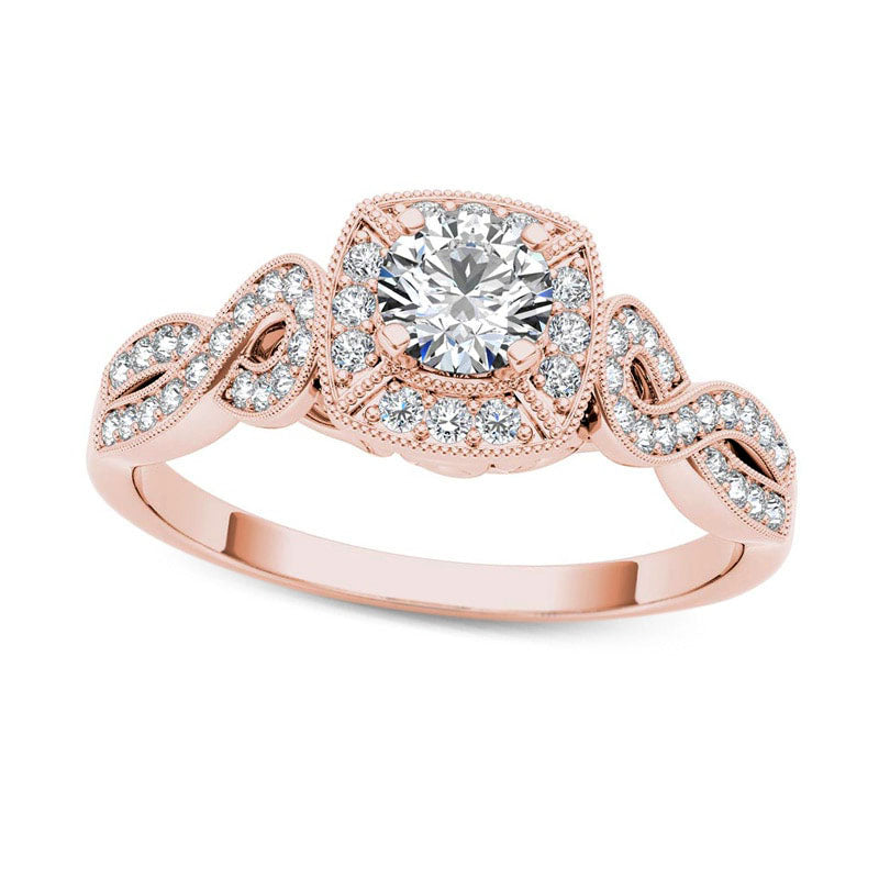 Image of ID 1 050 CT TW Natural Diamond Square Frame Antique Vintage-Style Engagement Ring in Solid 14K Rose Gold