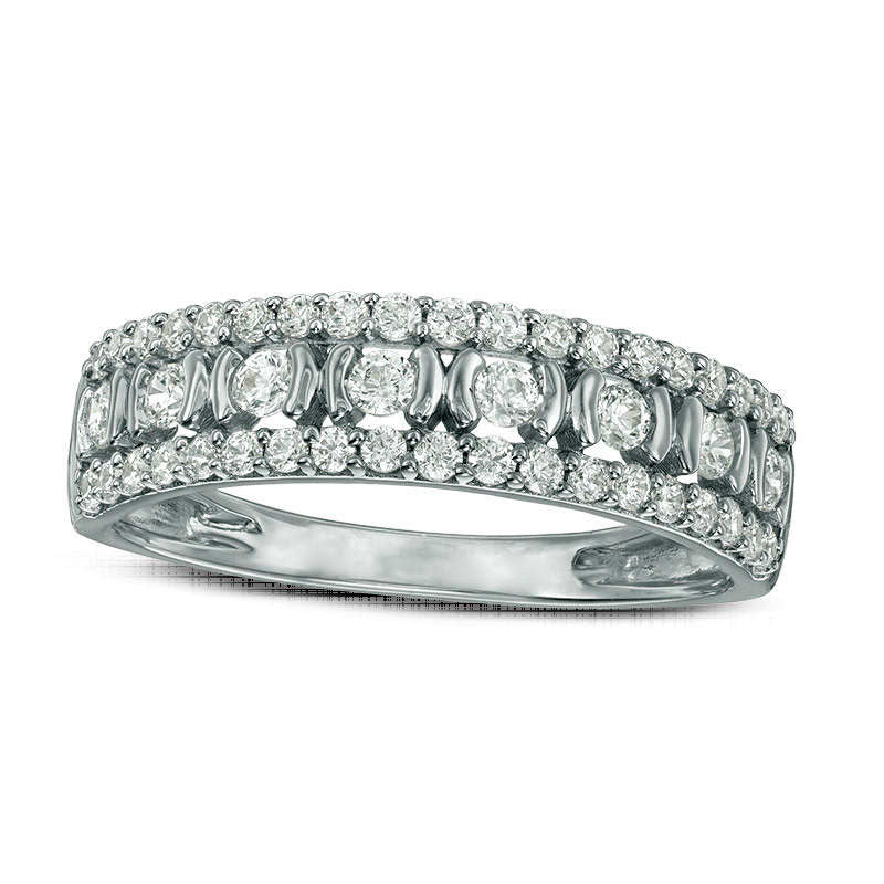 Image of ID 1 050 CT TW Natural Diamond Three Row Wedding Band in Solid 10K White Gold