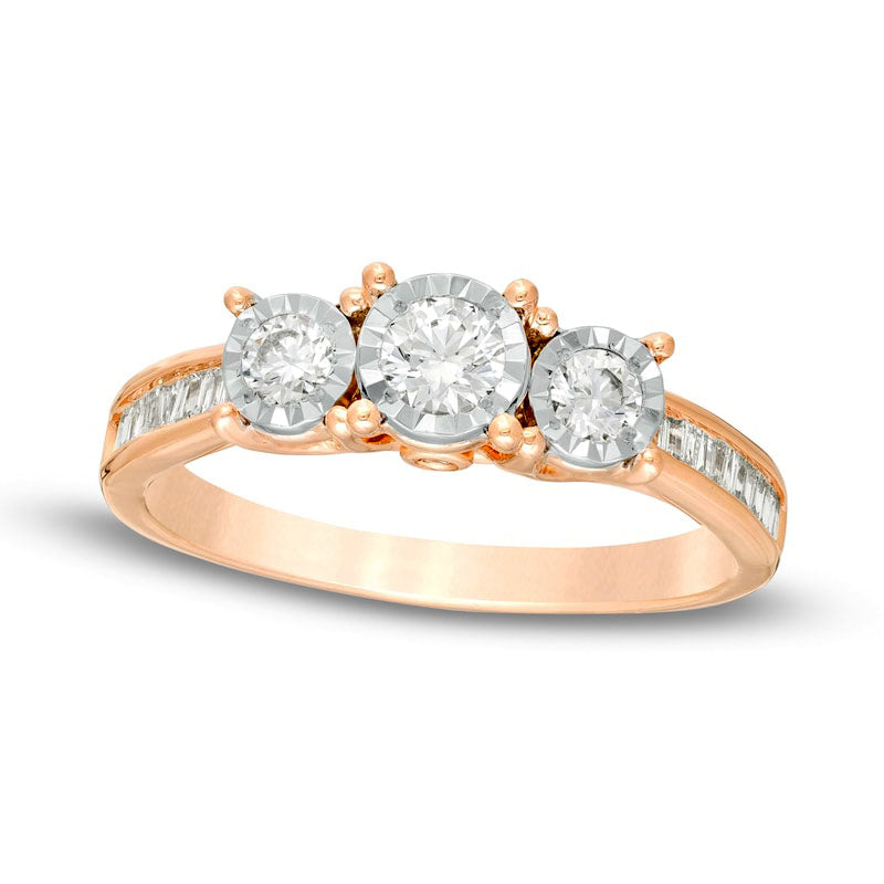Image of ID 1 050 CT TW Natural Diamond Three Stone Engagement Ring in Solid 10K Rose Gold