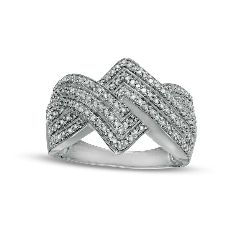 Image of ID 1 050 CT TW Natural Diamond Zig-Zag Crossover Ring in Solid 10K White Gold