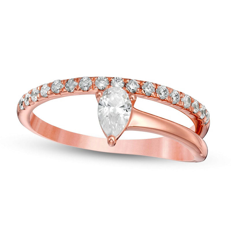 Image of ID 1 050 CT TW Pear-Shaped Natural Diamond Wrap Ring in Solid 10K Rose Gold