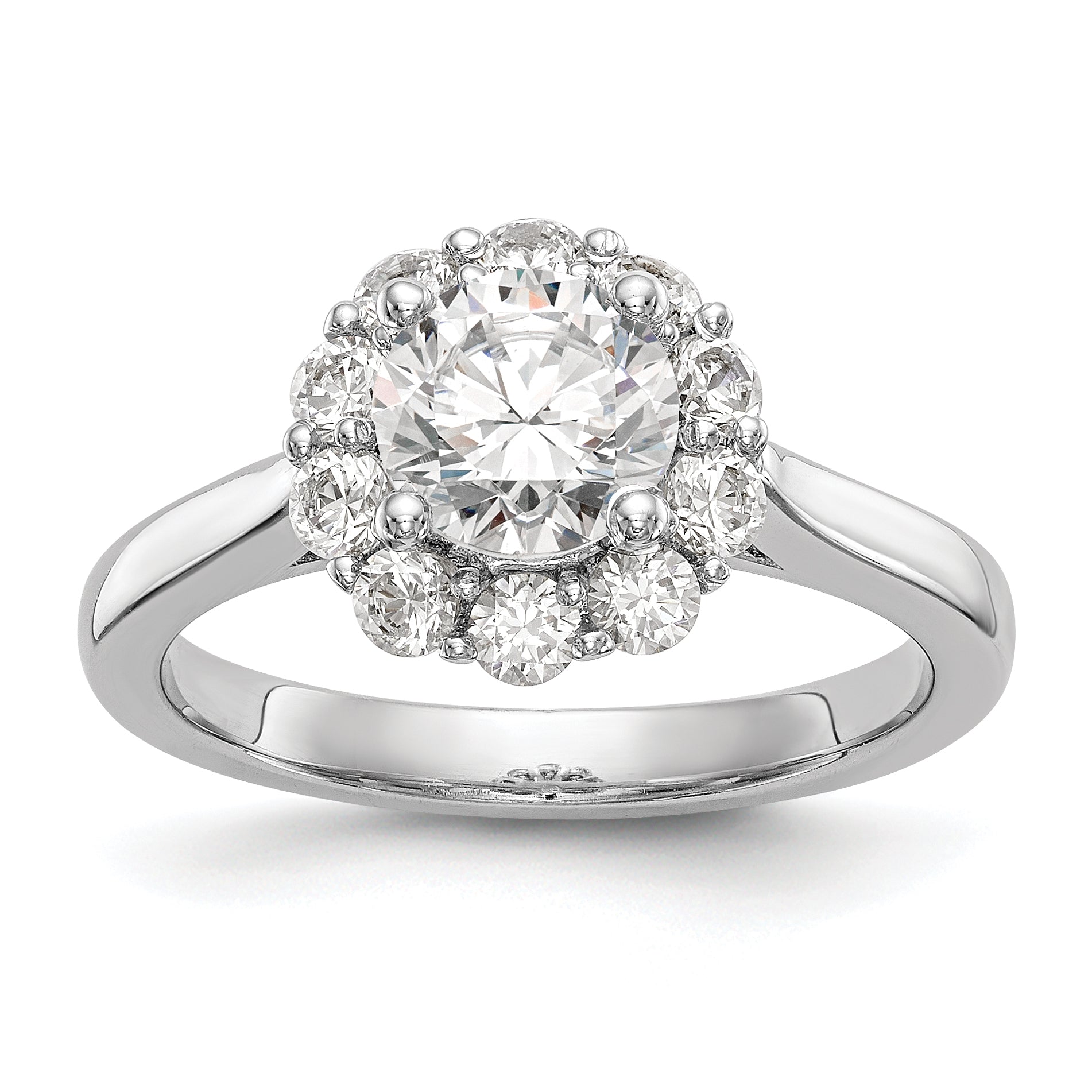 Image of ID 1 050ct CZ Solid Real 14K White Gold Round Halo Engagement Ring