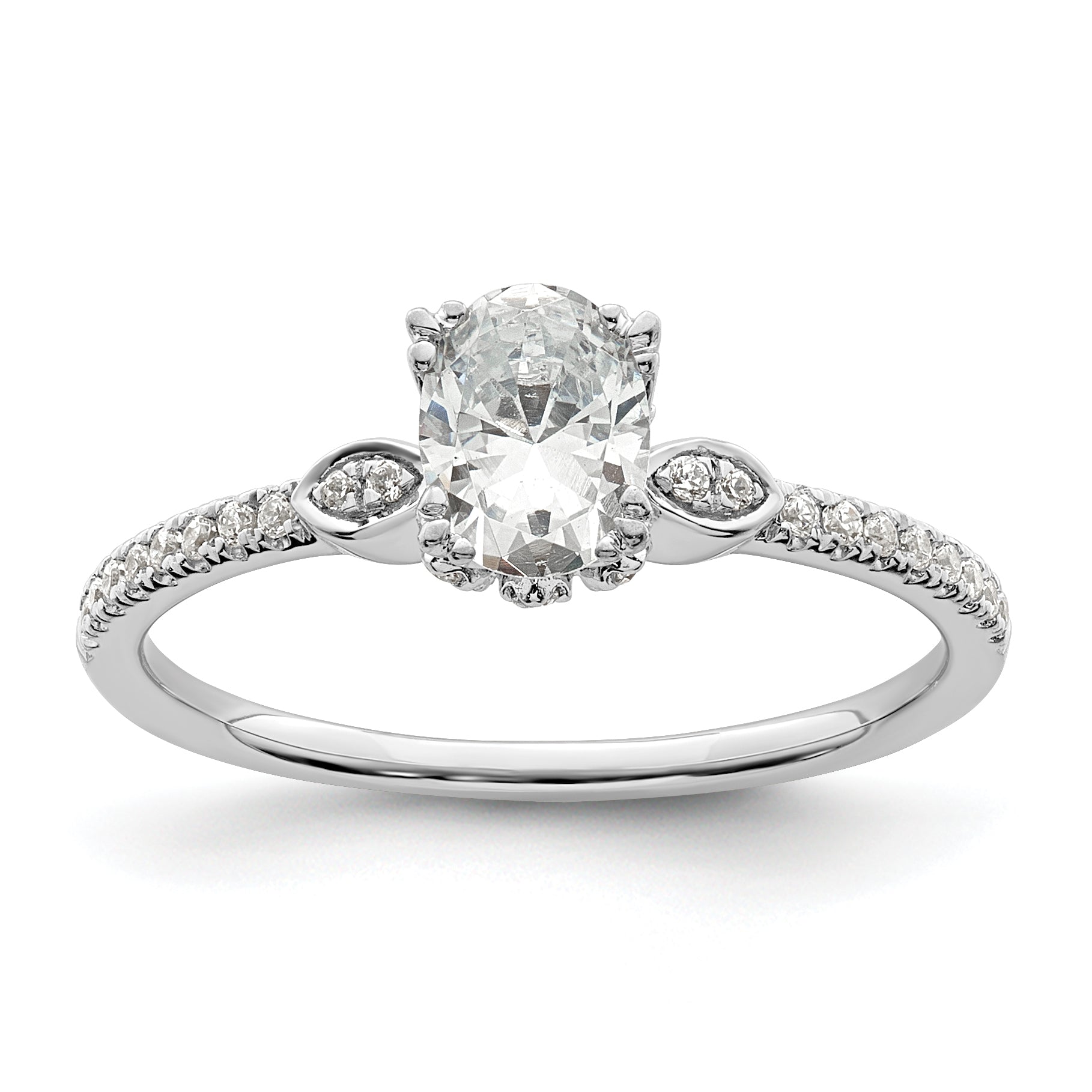 Image of ID 1 050ct CZ Solid Real 14k White Polish 1/2ct Oval Engagement Dia Ring