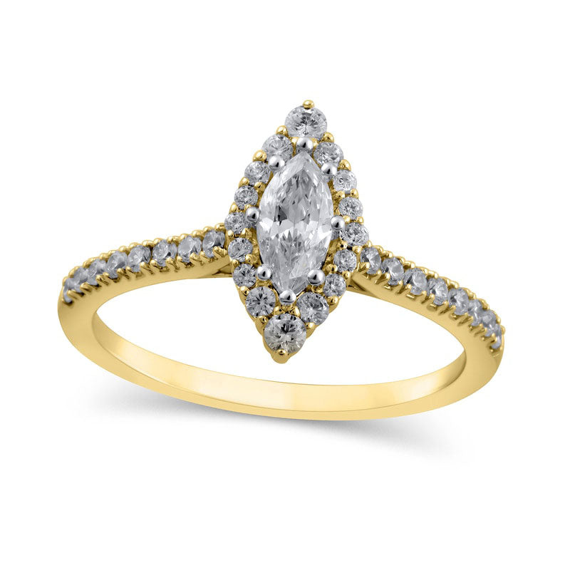 Image of ID 1 063 CT TW Marquise Natural Diamond Frame Engagement Ring in Solid 10K Yellow Gold