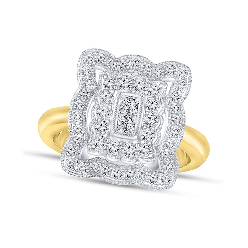 Image of ID 1 063 CT TW Natural Diamond Antique Vintage-Style Art Deco Ring in Solid 10K Two-Tone Gold