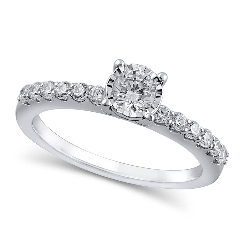 Image of ID 1 063 CT TW Natural Diamond Engagement Ring in Solid 10K White Gold
