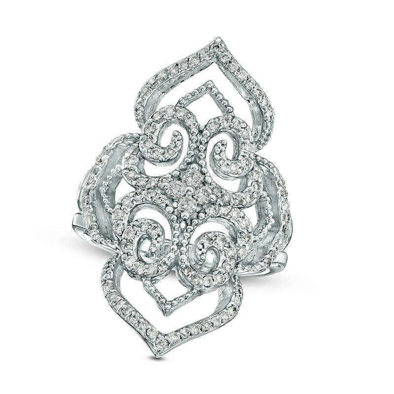 Image of ID 1 063 CT TW Natural Diamond Filigree Ring in Solid 10K White Gold