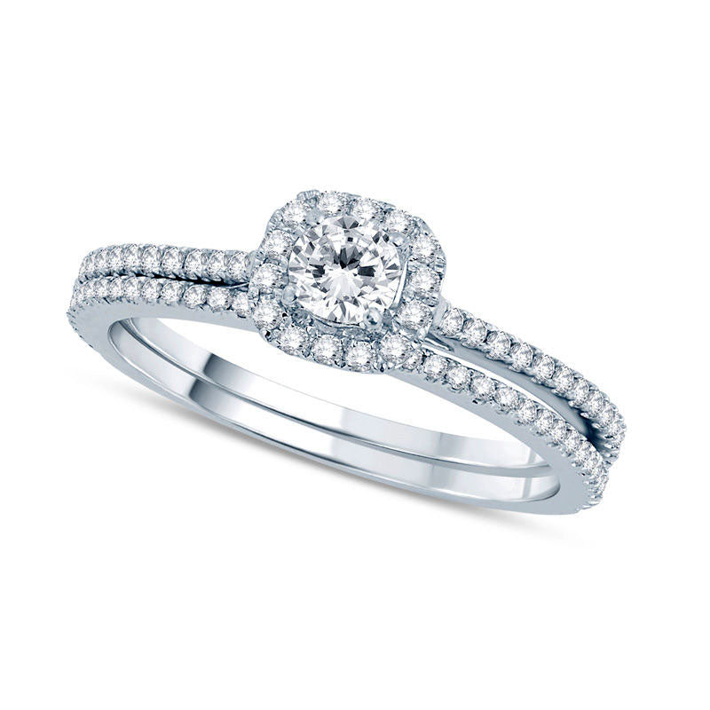 Image of ID 1 063 CT TW Natural Diamond Frame Bridal Engagement Ring Set in Solid 14K White Gold