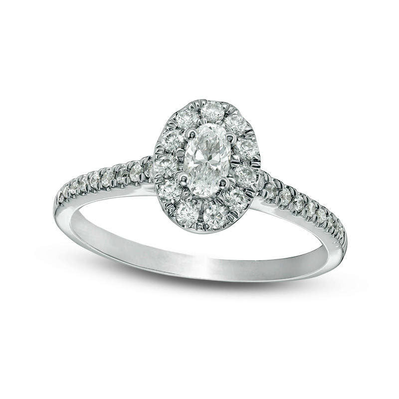 Image of ID 1 063 CT TW Oval Natural Diamond Frame Engagement Ring in Solid 14K White Gold