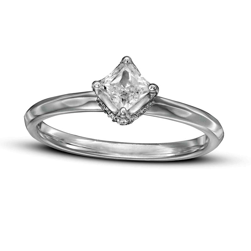 Image of ID 1 063 CT TW Princess-Cut Natural Diamond Tilted Engagement Ring in Solid 14K White Gold
