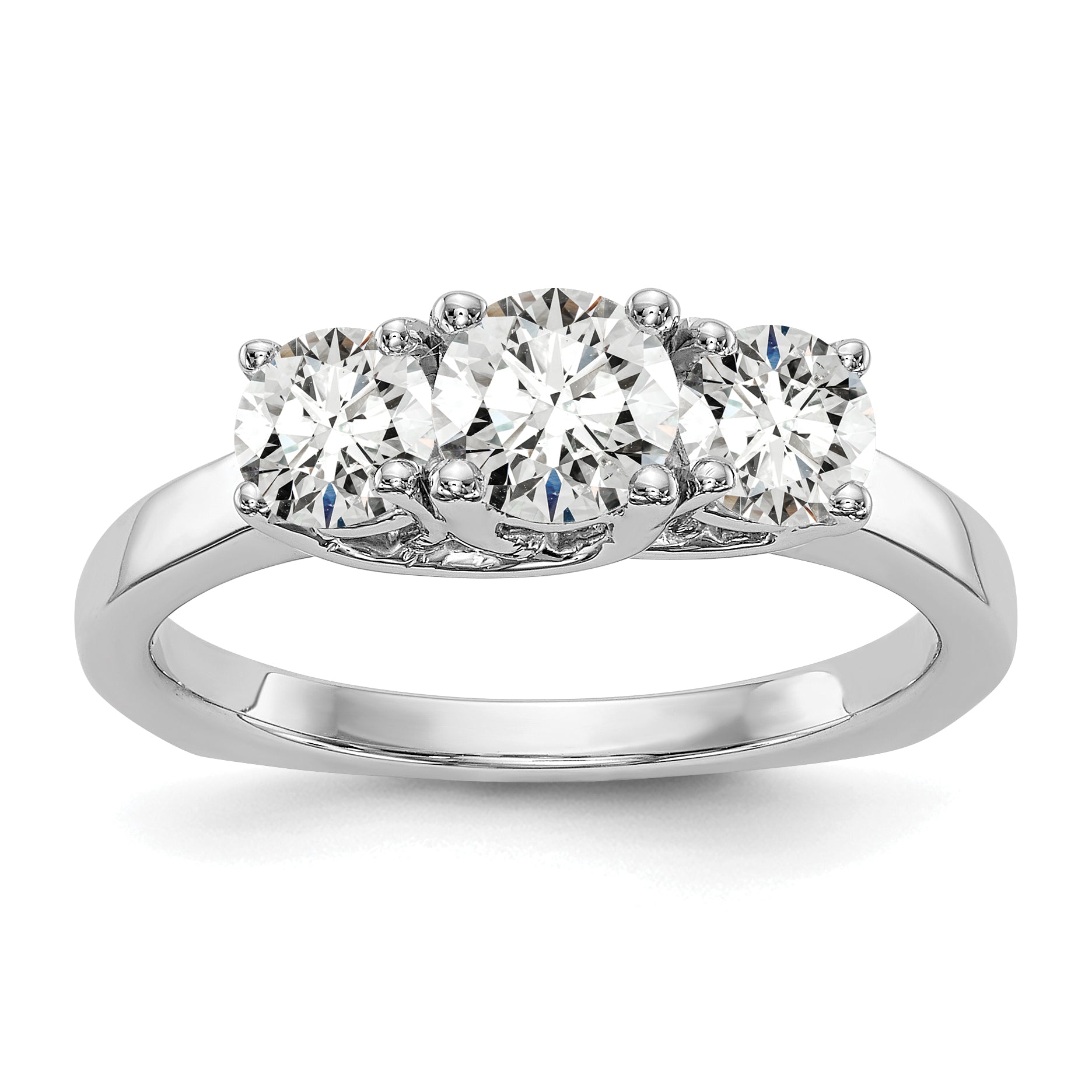 Image of ID 1 070ct CZ Solid Real 14K White Gold 3-Stone Engagement Ring