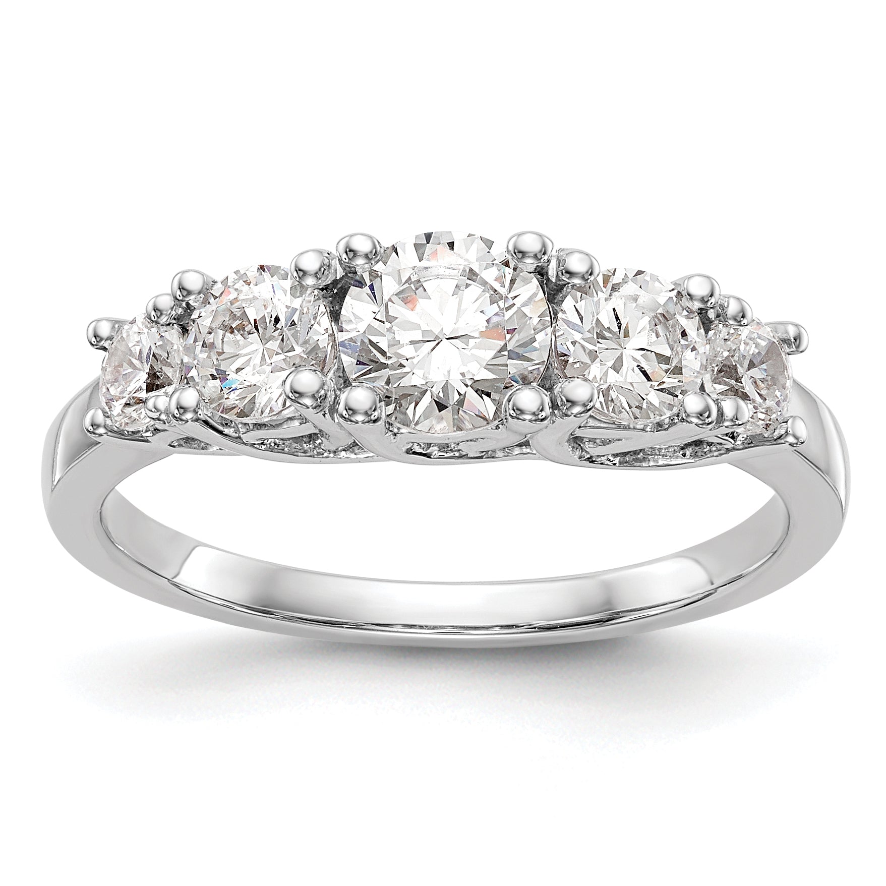 Image of ID 1 070ct CZ Solid Real 14K White Gold 5-Stone Engagement Ring