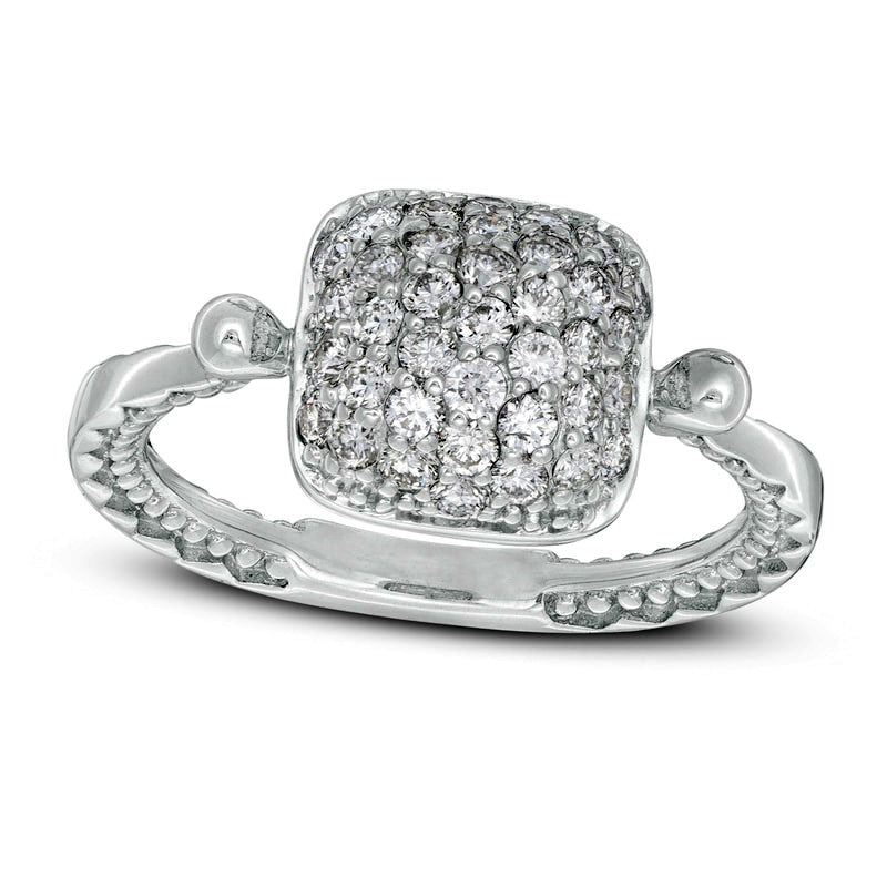 Image of ID 1 075 CT TW Composite Natural Diamond Cushion Ring in Solid 14K White Gold