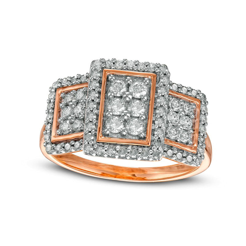 Image of ID 1 075 CT TW Composite Natural Diamond Rectangular Frame Trio Ring in Solid 10K Rose Gold