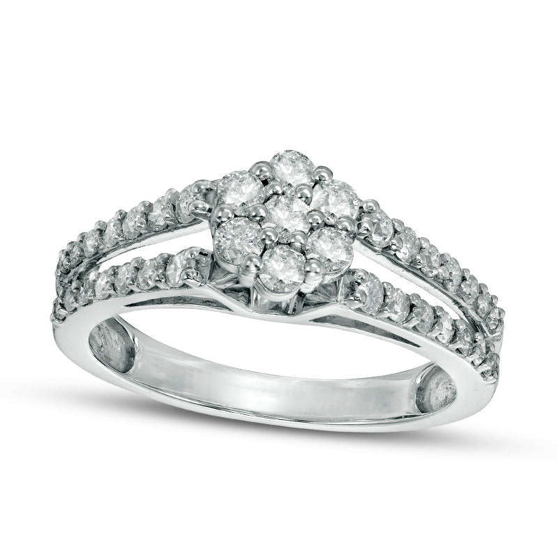 Image of ID 1 075 CT TW Composite Natural Diamond Split Shank Engagement Ring in Solid 10K White Gold