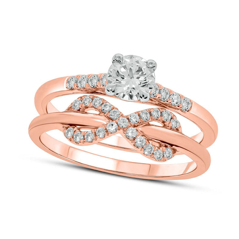 Image of ID 1 075 CT TW Natural Diamond Figure Eight Bridal Engagement Ring Set in Solid 10K Rose Gold