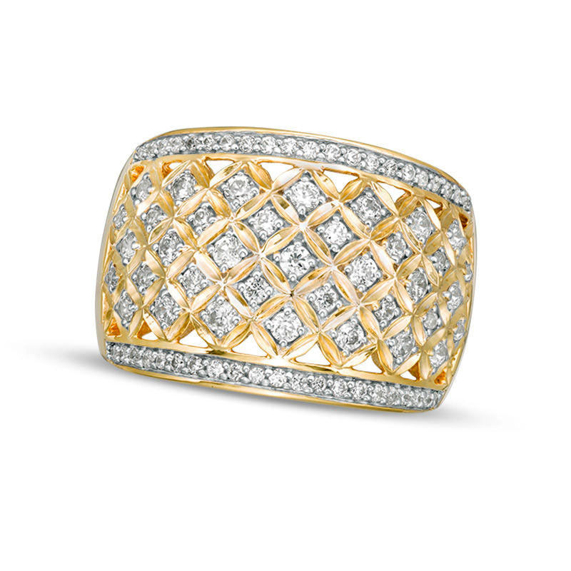 Image of ID 1 075 CT TW Natural Diamond Geometric Flower Lattice Ring in Solid 14K Gold