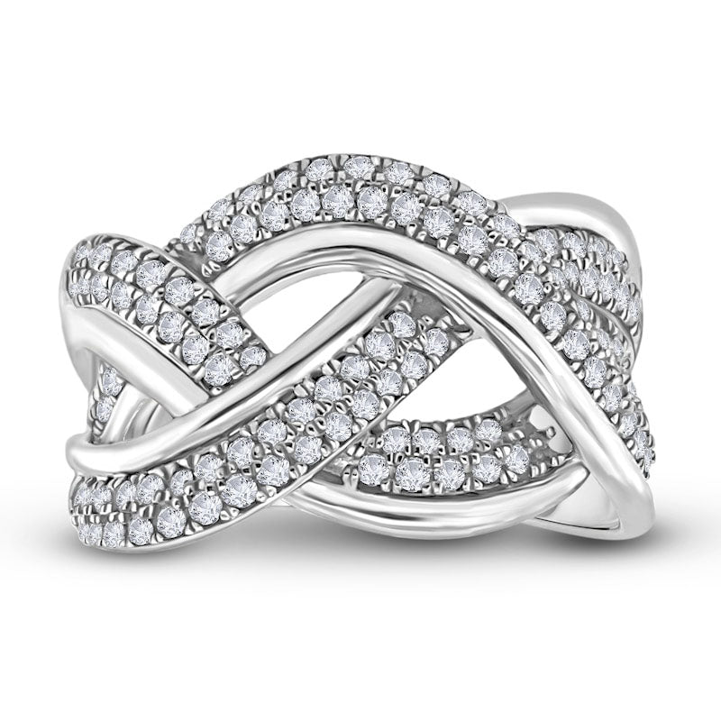 Image of ID 1 075 CT TW Natural Diamond Pretzel Multi-Row Ring in Sterling Silver