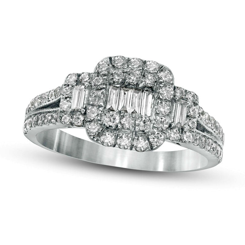 Image of ID 1 088 CT TW Composite Natural Diamond Cushion Frame Engagement Ring in Solid 10K White Gold