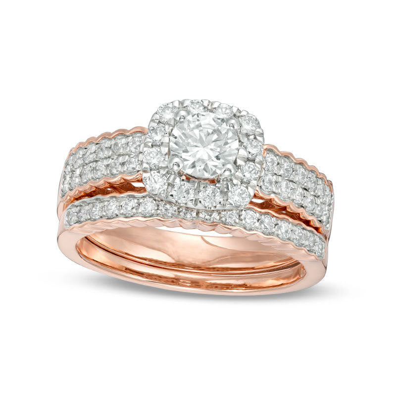 Image of ID 1 088 CT TW Natural Diamond Cushion Frame Bridal Engagement Ring Set in Solid 10K Rose Gold