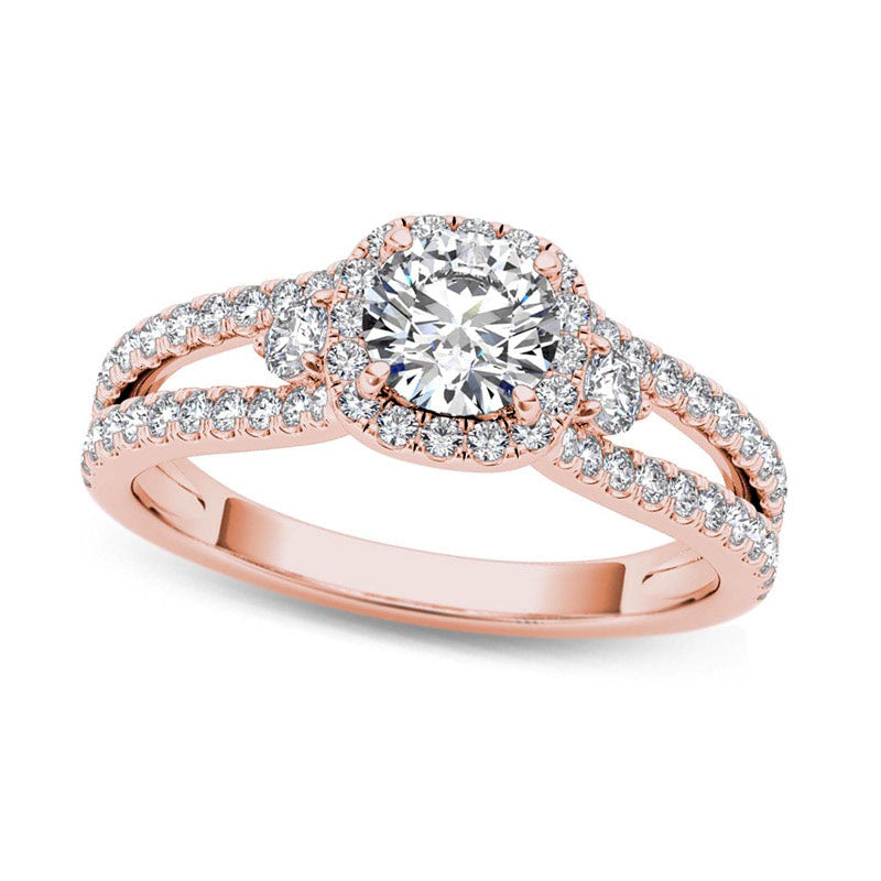Image of ID 1 088 CT TW Natural Diamond Cushion Frame Split Shank Engagement Ring in Solid 14K Rose Gold