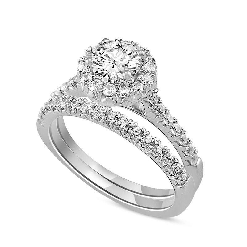 Image of ID 1 088 CT TW Natural Diamond Frame Bridal Engagement Ring Set in Solid 14K White Gold
