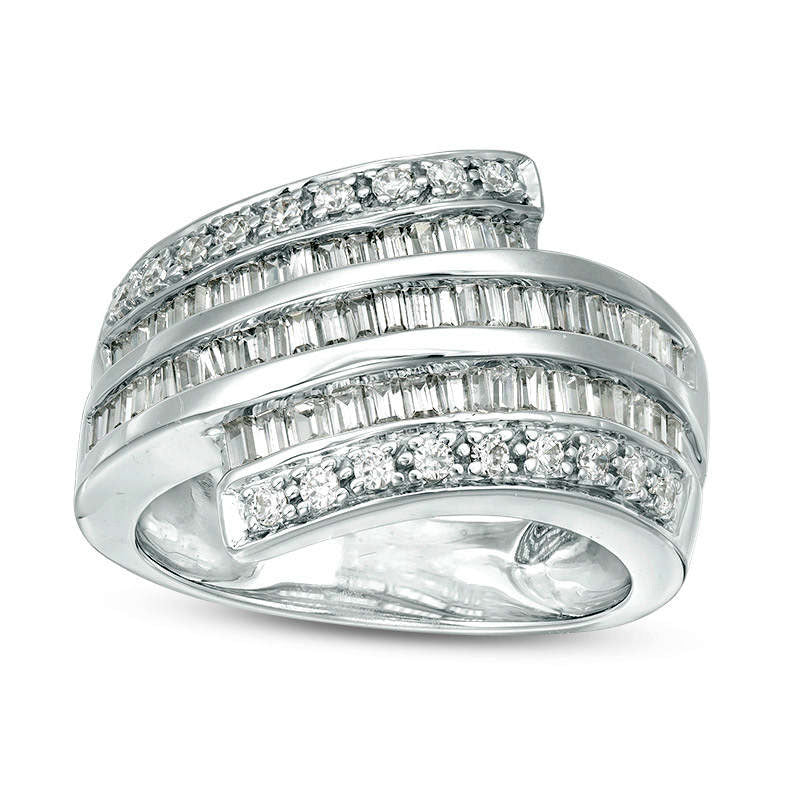 Image of ID 1 10 CT TW Baguette and Round Natural Diamond Multi-Row Wrap Ring in Solid 14K White Gold