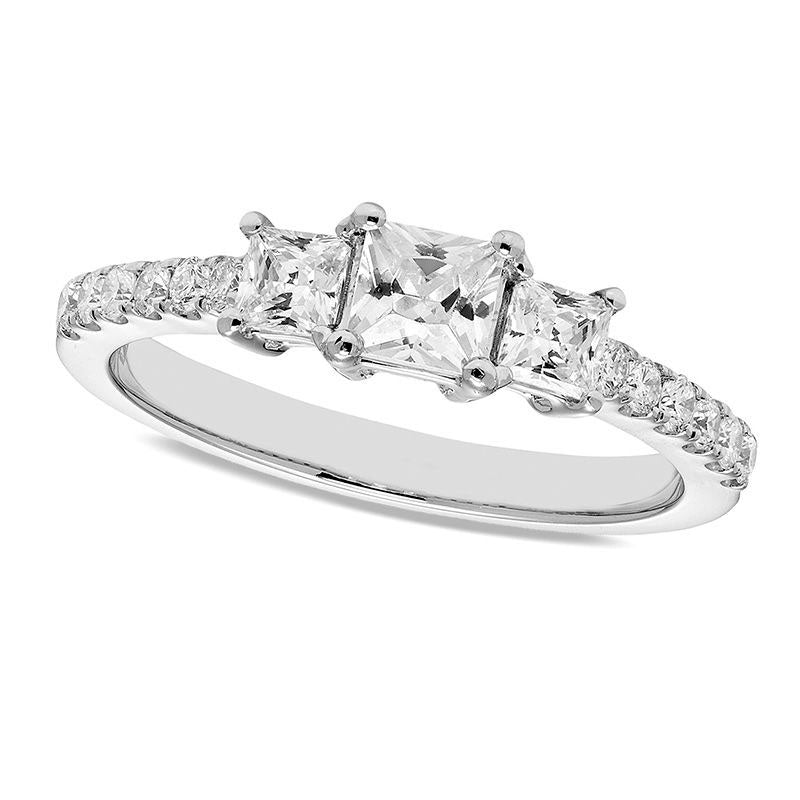 Image of ID 1 10 CT TW Certified Princess-Cut Natural Diamond Three Stone Engagement Ring in Solid 14K White Gold (I/I1)