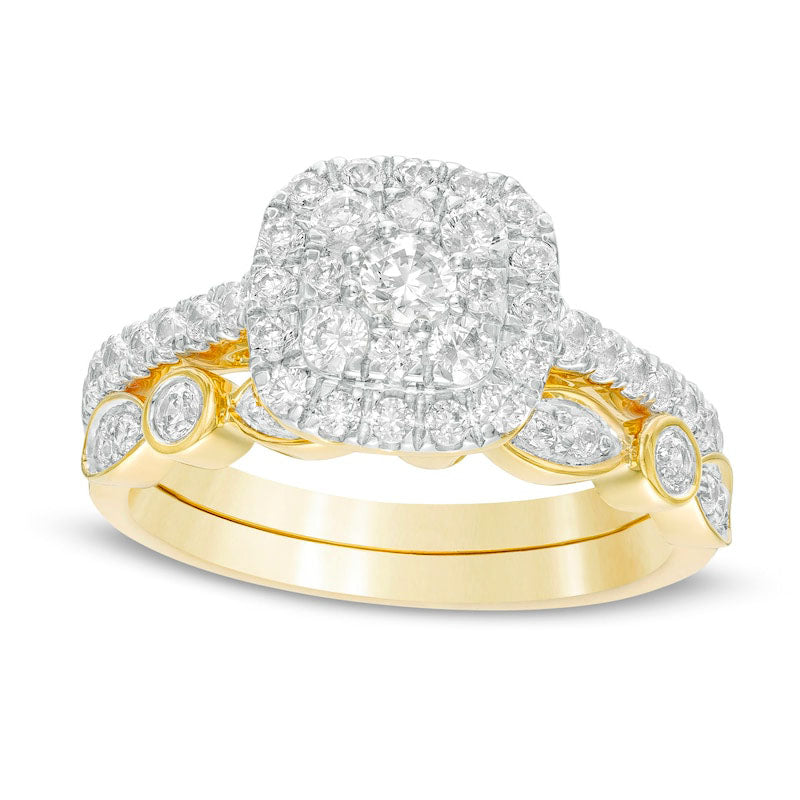 Image of ID 1 10 CT TW Composite Cushion-Shaped Natural Diamond Art Deco Bridal Engagement Ring Set in Solid 10K Yellow Gold