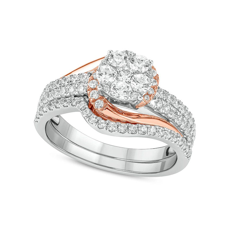 Image of ID 1 10 CT TW Composite Natural Diamond Bypass Bridal Engagement Ring Set in Solid 10K Two-Tone Gold