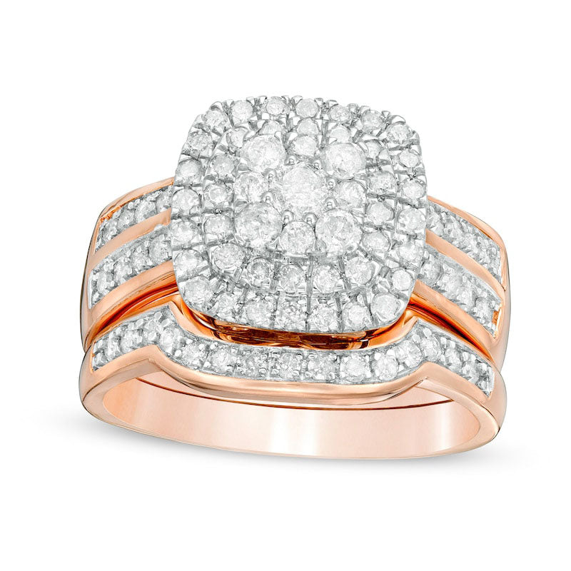 Image of ID 1 10 CT TW Composite Natural Diamond Cushion Frame Bridal Engagement Ring Set in Solid 10K Rose Gold