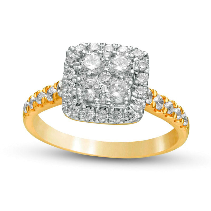 Image of ID 1 10 CT TW Composite Natural Diamond Cushion Frame Engagement Ring in Solid 10K Yellow Gold