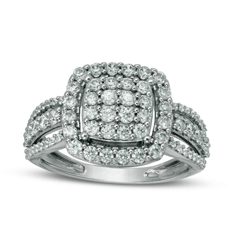 Image of ID 1 10 CT TW Composite Natural Diamond Cushion Frame Multi-Row Ring in Solid 10K White Gold