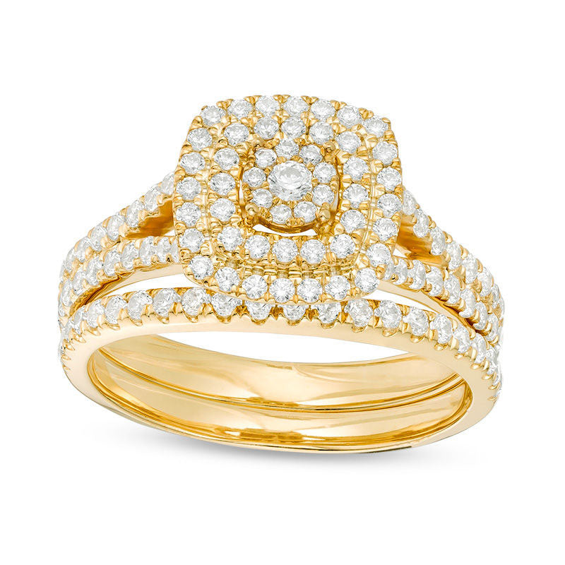 Image of ID 1 10 CT TW Composite Natural Diamond Double Cushion Frame Bridal Engagement Ring Set in Solid 10K Yellow Gold