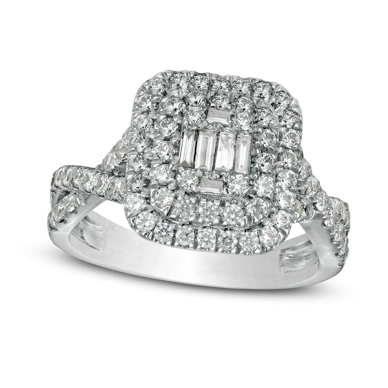 Image of ID 1 10 CT TW Composite Natural Diamond Double Cushion Frame Twist Shank Engagement Ring in Solid 10K White Gold