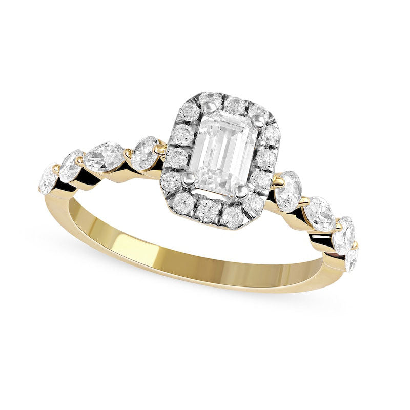 Image of ID 1 10 CT TW Emerald-Cut Natural Diamond Frame Multi-Shape Alternating Shank Engagement Ring in Solid 10K Yellow Gold