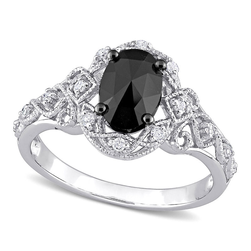 Image of ID 1 10 CT TW Enhanced Black and White Natural Diamond Frame Antique Vintage-Style Engagement Ring in Solid 10K White Gold