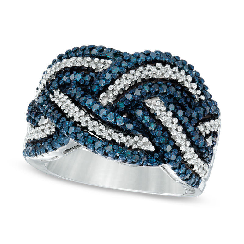Image of ID 1 10 CT TW Enhanced Blue and White Natural Diamond Thick Braid Band in Sterling Silver