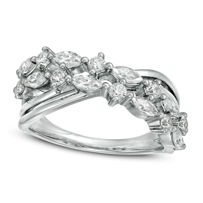Image of ID 1 10 CT TW Marquise and Round Natural Diamond Alternating Crossover Ring in Solid 10K White Gold